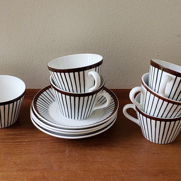 Vintage Stig Lindberg Spisa Ribb Coffee Cup and Saucer by Gustavsberg, Sweden, 4 Sets plus 2 Cups Available. Scandinavian Modern