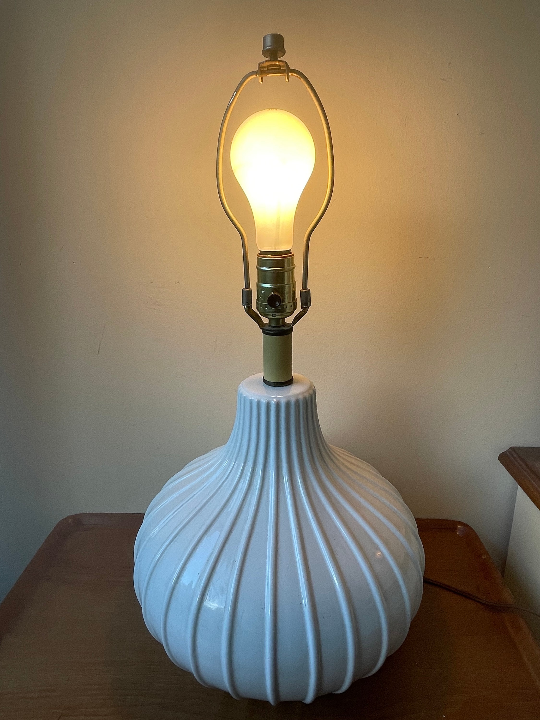 Vintage Danish Modern Pottery Table Lamp, White, Mid Century