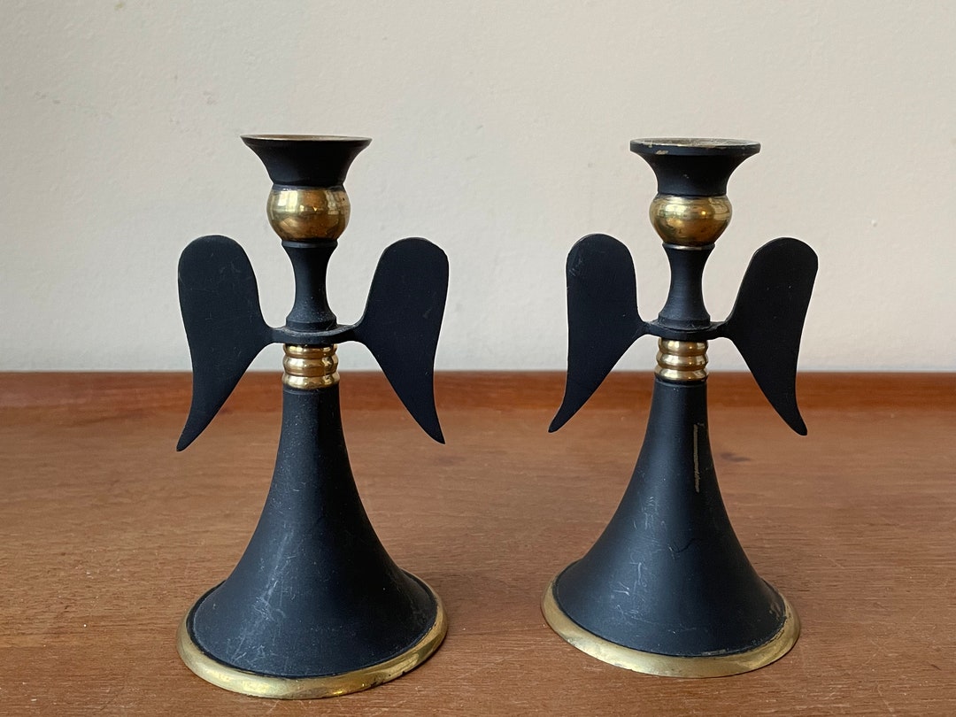 Vintage Modernist Angel Candle Holder 2 Painted Brass Etsy