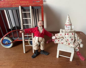 Rare: Antique Wooden Toy, Schoenhut USA Humpty Dumpty Circus series, Ring Master & Clown, Circus Wagon, Accessory