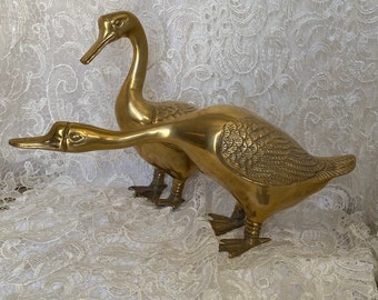 Brass Geese Large Pair Vintage 10 Lbs