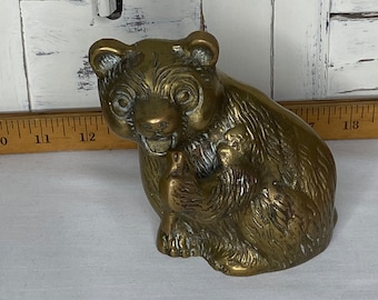 Vintage Brass Panda Bear Bamboo Korea