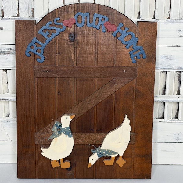 Country Geese Wall Hanging 1980’s Bless Our Home