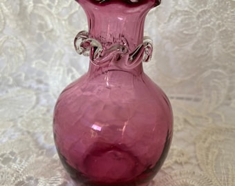 Pilgrim Cranberry Swirl Vase Vintage