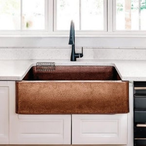Copper kitchen sink - handcrafted copper farmhouse sink - hammered copper apron front kitchen sink - copper farmhouse decor