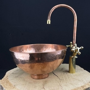 Pure copper bathroom vessel sink - solid copper round basin - modern farmhouse vessel bowl sink - hammered copper washbasin