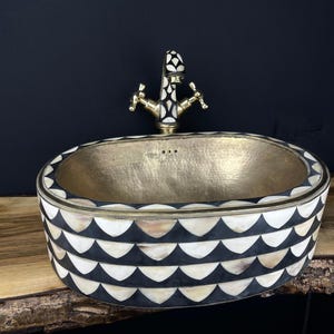 Luxury bathroom vessel sink - oval unlacquered brass sink - bathroom vanity bowl - sink faucet set for powder room - bathroom faucet