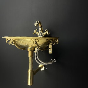 Wall mount sink - Wall hung sink - Laundry room sink - Powder room sink - Brass faucets sink - Wall mounted sink - Powder room tap - Free standing sink - Wall mount basin - Bathroom vanity - Bath wall mount sink - Bathroom hung basin
