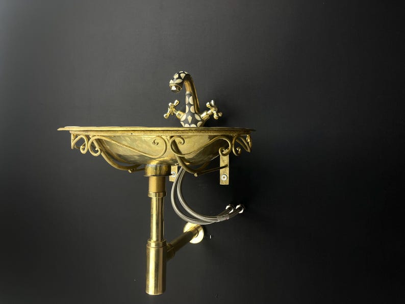 Wall mount sink - Wall hung sink - Laundry room sink - Powder room sink - Brass faucets sink - Wall mounted sink - Powder room tap - Free standing sink - Wall mount basin - Bathroom vanity - Bath wall mount sink - Bathroom hung basin