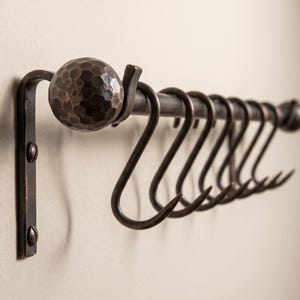 Handmade Copper Pot Rack Wall Mounted with Hooks | Solid Copper Kitchen Rail | Rustic Hanging Pan Rack | Vintage Kitchen Storage