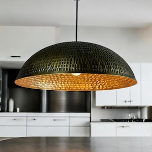 Modern copper dome pendant light - hammered patina ceiling lamp - dining room copper light - farmhouse lighting - kitchen island lamp