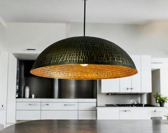 Modern copper dome pendant light - hammered patina ceiling lamp - dining room copper light - farmhouse lighting - kitchen island lamp