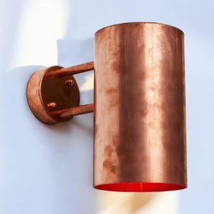 Raw copper outdoor sconce - minimalist architectural lighting - handcrafted cylindrical copper indoor outdoor light fixture