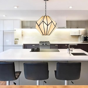 Handmade glass pendant light - brass modern chandelier - art nouveau lamp - kitchen island lighting - hanging light fixture - home decor