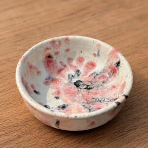 Handmade Mini Pink Floral Ceramic Bowl, Speckled Pottery Trinket Dish, Ring Catchall