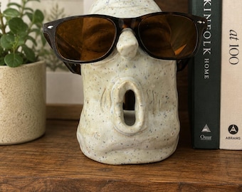 Lustiges Keramik Gesicht Brillenhalter, handgemachter Sonnenbrillen Ständer, Funky Keramik Dekor, modernes Gesicht Skulptur, schrulligen Brillenhalter