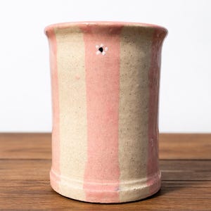 Handmade Pink Striped Ceramic Iced Coffee Tumbler | Coquette Pottery Cup