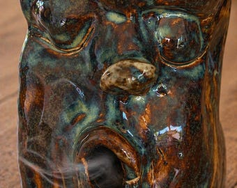 Calm Face Incense Burner – Handmade Ceramic Smoke Face Sculpture, Minimal Zen Decor