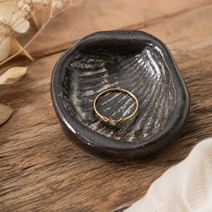 Handmade Ceramic Shell Ring Dish, Coastal Jewelry Holder, Bride Gift