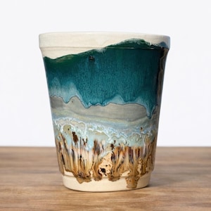 Handmade Ceramic Vase, Ocean Glaze Stoneware, Coastal Beach Decor Flower Pot