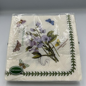 Tovaglioli di carta Portmeirion 'Botanic Garden' (confezione da 20) / Sweet Pea / Motivo floreale Garden Lilac con foglia di alloro / 33 x 33 cm
