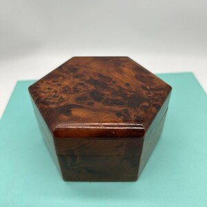 Vintage Small Hexagon Shaped Trinket Box | Wooden Storage Box | Jewellery Coins Trinket Catch All
