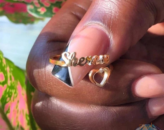 Custom Name Ring Personalized | Adjustable Heart Name Ring Gold Silver Rose Gold | Stainless Steel | Gift for Her BFF Couples