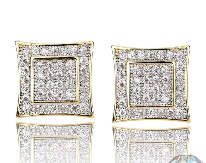 Hip Hop Iced Out Square Stud Earrings – Gold and Silver Micro Pave CZ Bling Jewelry for Men & Women