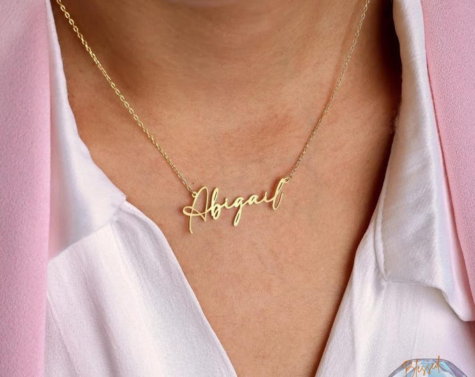 Custom Signature Name Necklace Personalized | Dainty Script Nameplate | Stainless Steel Gold Silver | Gift for Her Birthday