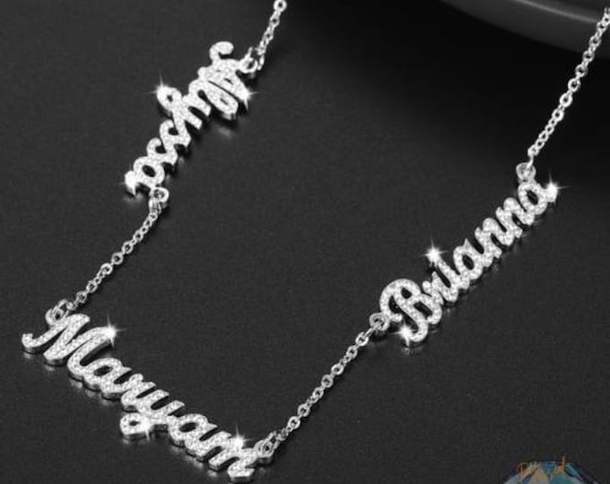 Custom Triple Name Iced Out Necklace – Personalized Bling Stainless Steel Pendant Blessed & Charmed Co.