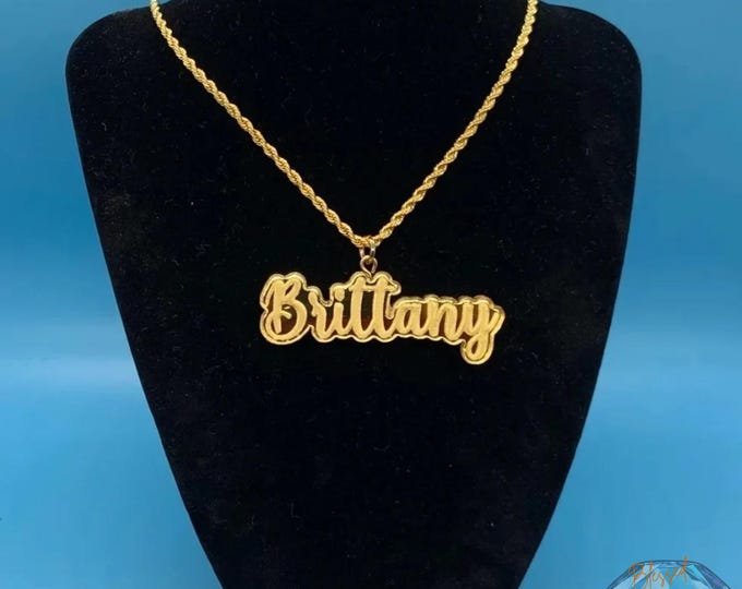 3D Double Layer Name Necklace Gold Silver | Bold Puffy Script Nameplate Rope Chain | Stainless Steel | Custom Jewelry Gift Her