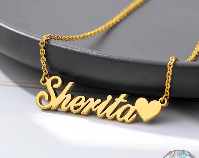 Custom Name Necklace with Heart Personalized | Gold Silver Nameplate Necklace | Stainless Steel | Gift for Her | Name Jewelry