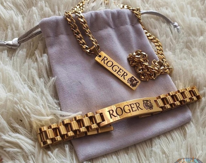 Stainless Steel Custom Name Necklace and Bracelet Set for Men and Women - Gift Set by Blessed and Charmed Co.