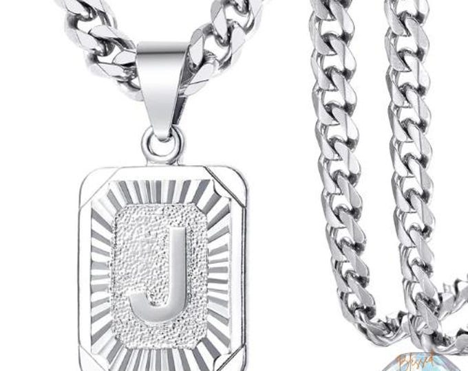 Silver Initial Letter Pendant Necklace – Custom A–Z Alphabet Charm with 3mm/5mm Cuban Link Chain Jewelry by Blessed & Charmed Co.