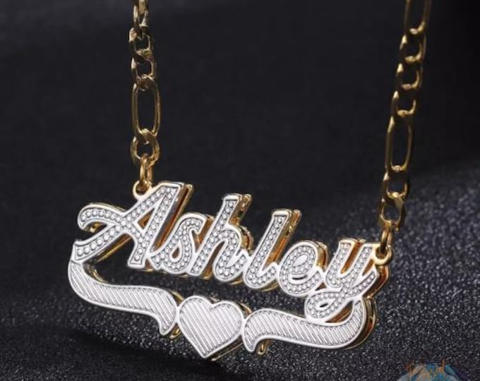 Double Layer 18K Gold plated - Customized Name 3D Necklace Nameplate