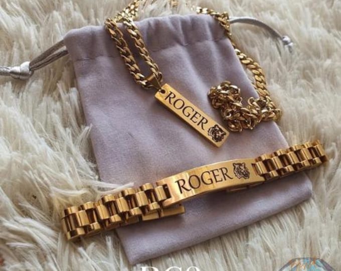 Stainless Steel Custom Name Necklace and Bracelet Set for Men and Women - Gift Set by Blessed and Charmed Co.