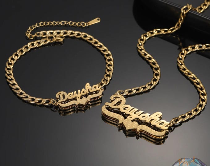 Custom Double Plated Name Necklace & Bracelet Set – Personalized Luxury Jewelry Gift Set by Blessed and Charmed Co.