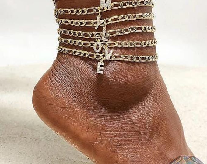 Crystal Initial Anklet – Personalized A–Z Letter Stainless Steel Adjustable Ankle