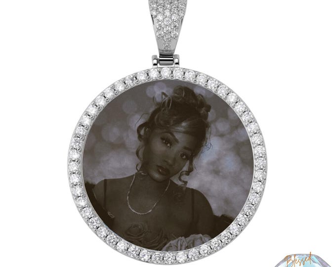 Custom Photo Round Medallion Pendant Necklace – Personalized 4mm Tennis Chain Cubic Zircon Hip Hop Jewelry for Men & Women