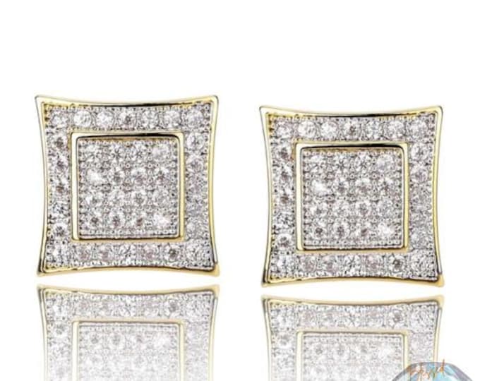 Hip Hop Iced Out Square Stud Earrings – Gold and Silver Micro Pave CZ Bling Jewelry for Men & Women