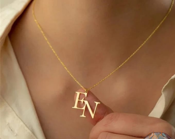 Custom Double Initial Necklace Gold Silver | Two Letter Monogram Pendant | Stainless Steel | Couples BFF Gift | Initial Jewelry