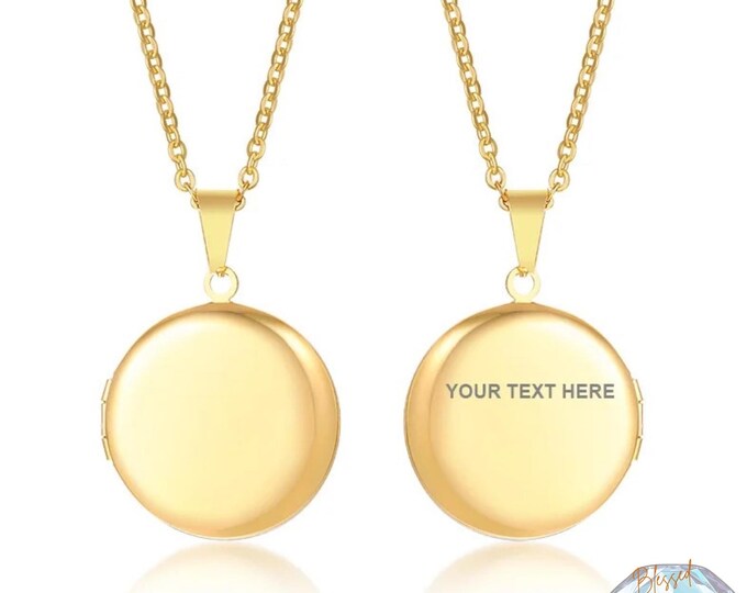 Custom Round Locket Necklace Gold Silver Stainless Steel – Photo Locket Engraved Keepsake Memorial Gift for Her | Mother's Day Valentine
