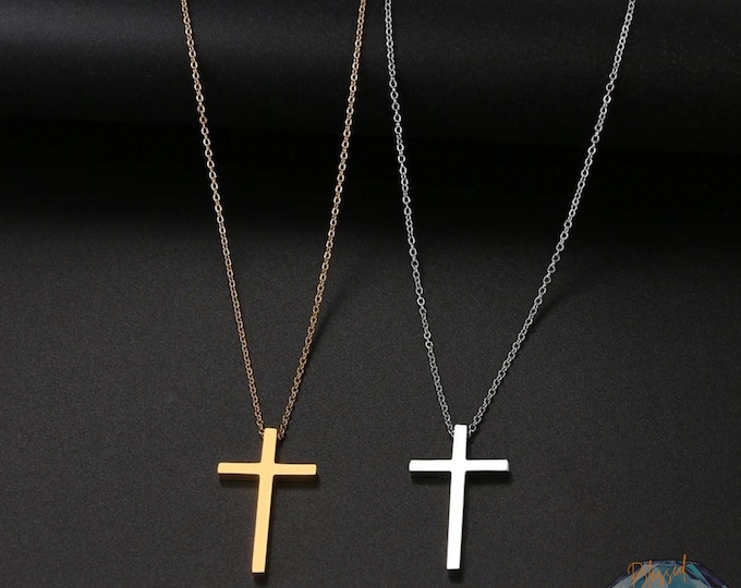 Dainty Cross Necklace Stainless Steel Gold Silver – Delicate Cross Pendant Cable Chain 18 Inch | Christian Gift Women Men | Faith Jewelry