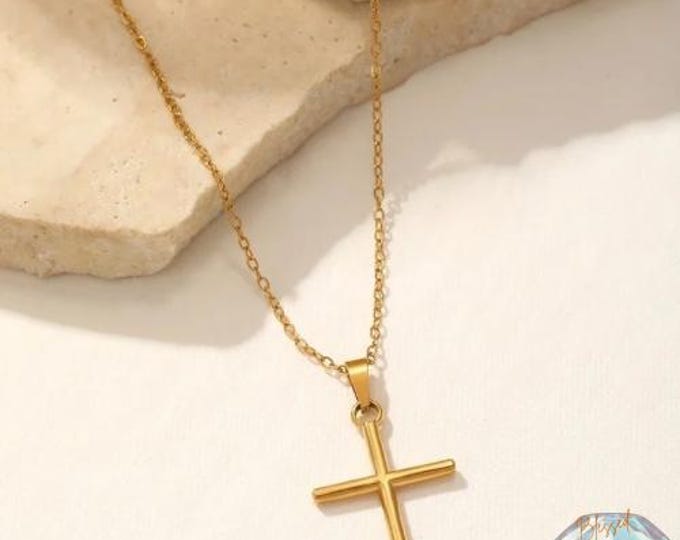 Tube Cross Necklace Stainless Steel Gold Silver – Dainty 3D Rounded Cross Pendant Cable Chain | Christian Gift Women Men | Faith Jewelry