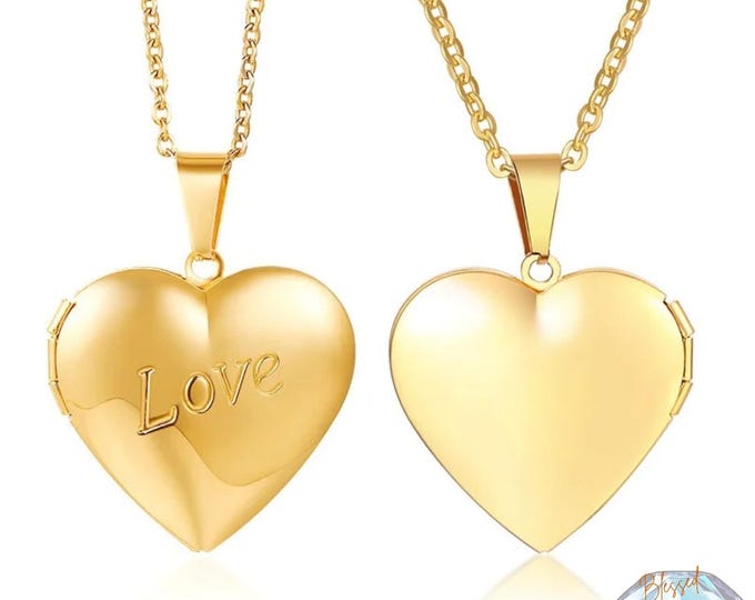 Custom Heart Locket Necklace Gold Silver Stainless Steel – Photo Locket Engraved Memorial Keepsake Valentine Mother's Day Gift for Her