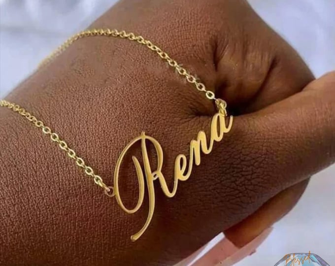 Dainty Script Name Necklace Gold Silver | Personalized Cursive Nameplate Choker | Stainless Steel | Custom Gift for Her Women