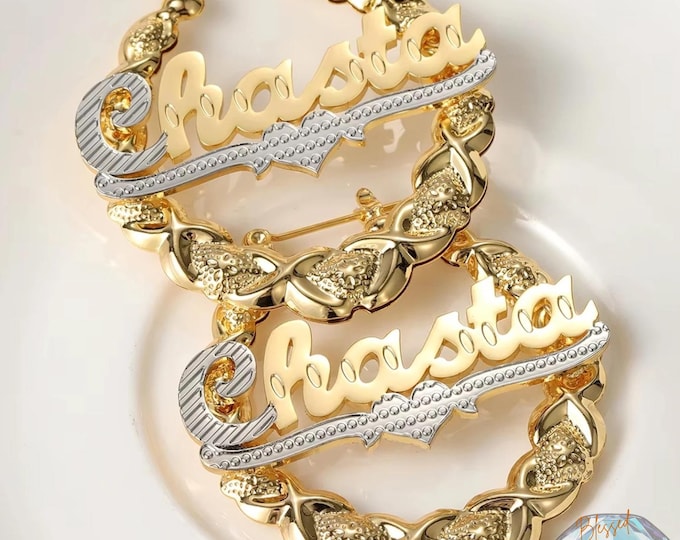 Custom XO Bamboo Hoop Earrings – Personalized Nameplate Hoops by Blessed & Charmed Co.