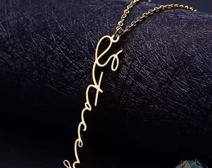 Custom Handwritten Signature Pendant Choker Female Vertical Personalized  Name Necklace