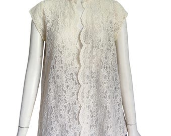 Vintage 70s Intime California Floral Lace Open Front Coverup Lounge Nylon Top M