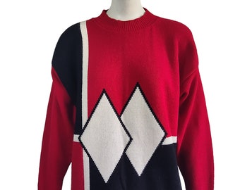 Vintage 90s Modiano Colorblock Diamond Mock Neck Pullover Acrylic Sweater Sz M